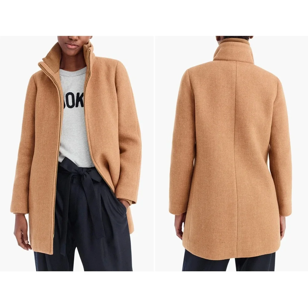 J. Crew Lodge Full-ZIp Coat in Camel Italian Stadium-cloth Wool Size 00 - Picture 1 of 5